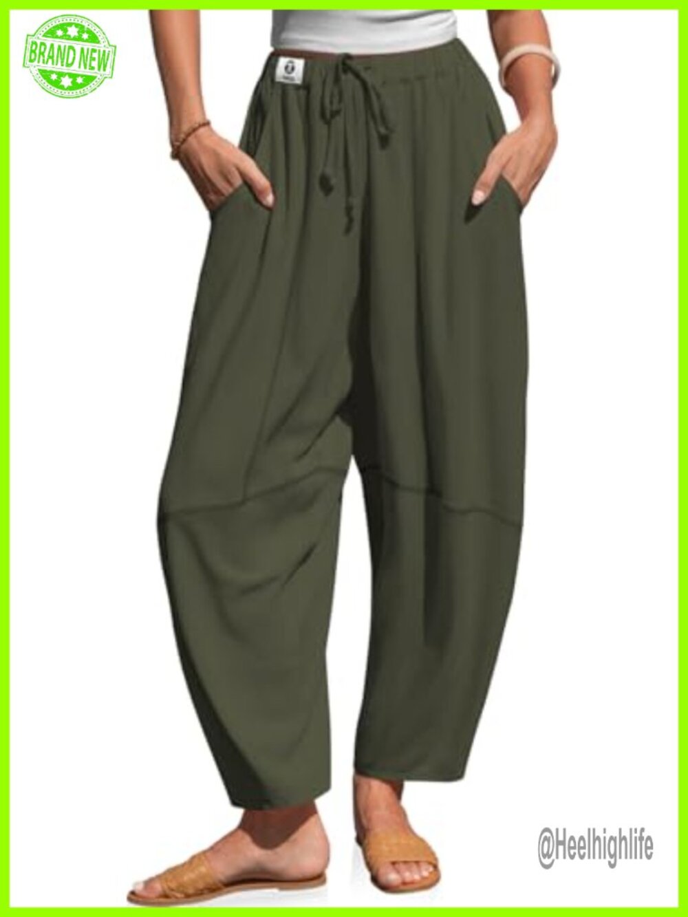 Linen Blend Harem Pants Wide Leg Barrel Pants Drawstring Waist Casual Pants